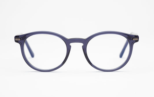 The Traveler 2 | Round Acetate Frame Eyeglasses – Blue Designer Prescription Glasses – Low Nose Bridge