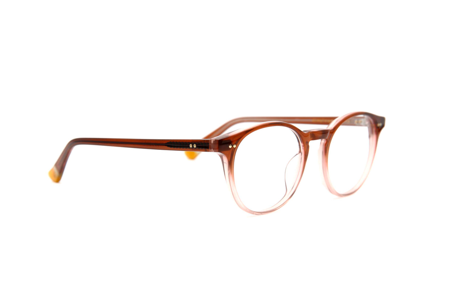 Horizon Designer Round Glasses Cocoa with Yellow Tips Left Side