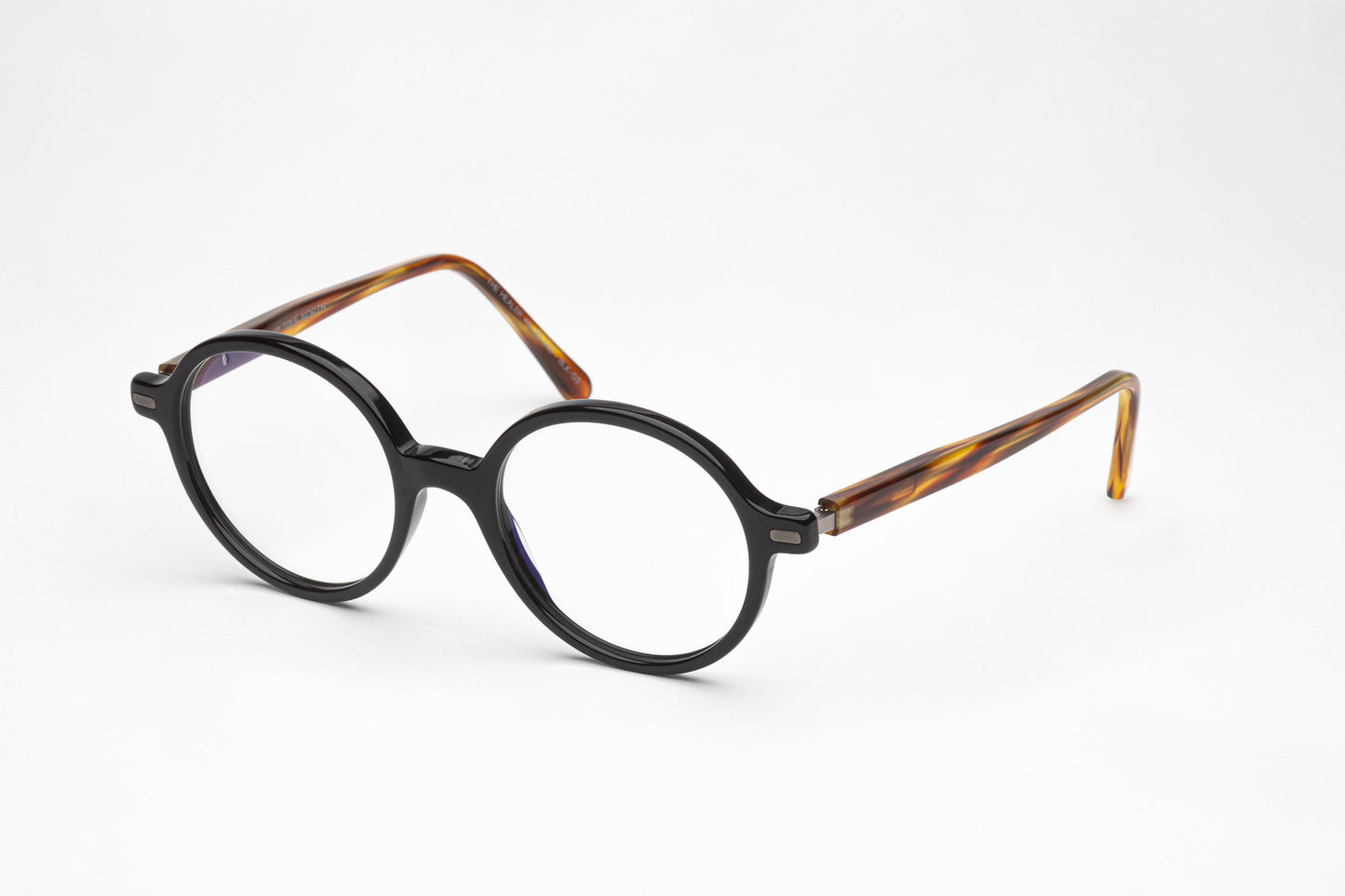 Angled View - The Healer 3 | Black Designer Prescription Glasses with Tortoiseshell Temples – Round Acetate Frames