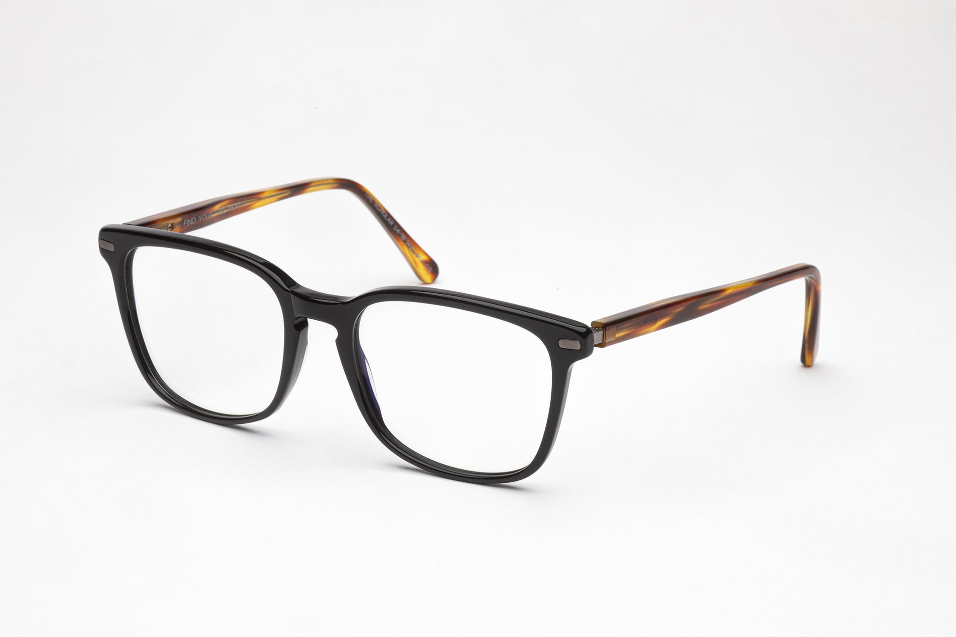 Angled View - The Scholar 2 | Black Acetate Frame – Square Designer Prescription Glasses - Low Nose Bridge