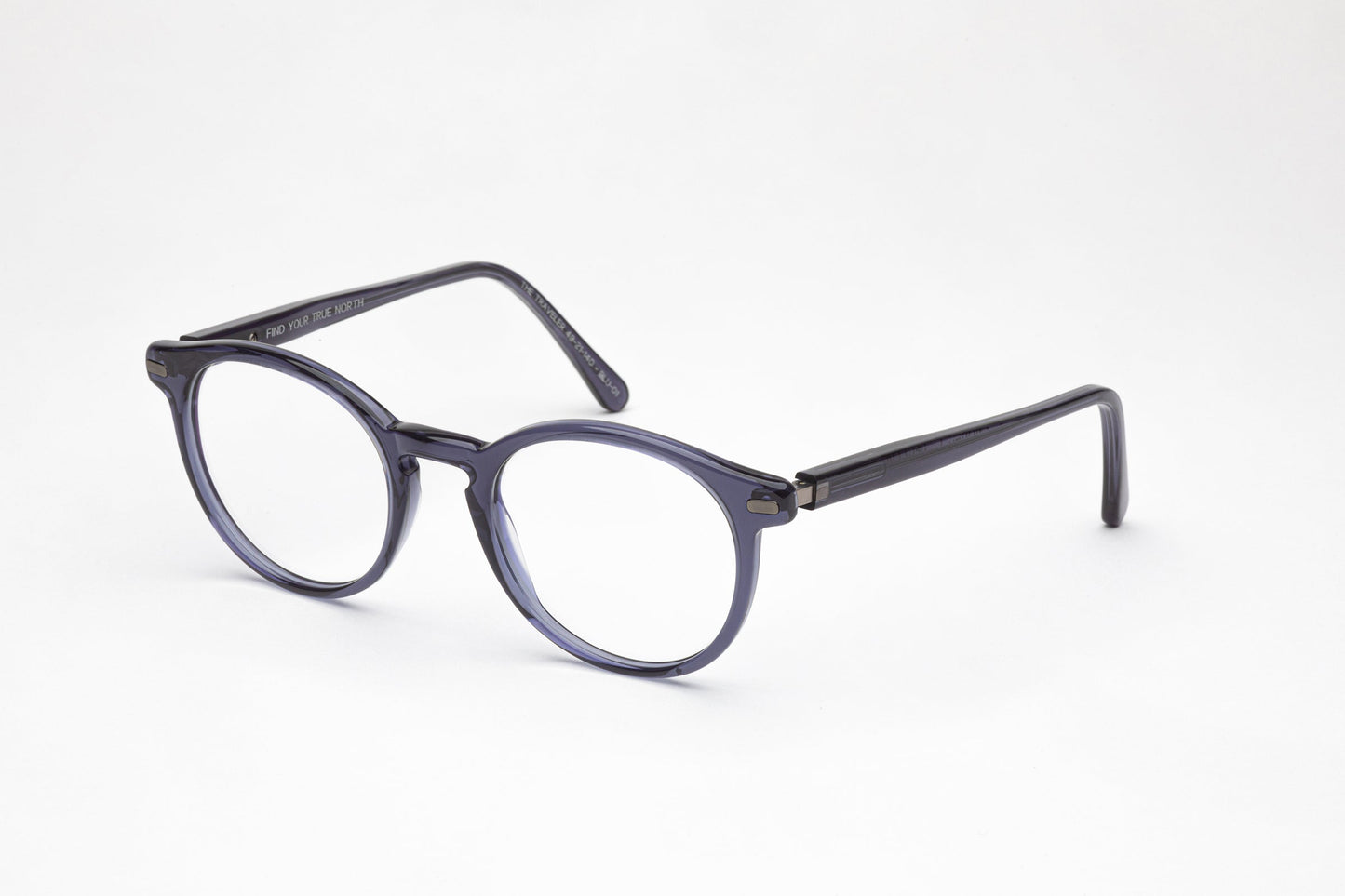 Angled View - The Traveler 2 | Blue Acetate Frame – Low Nose Bridge Glasses