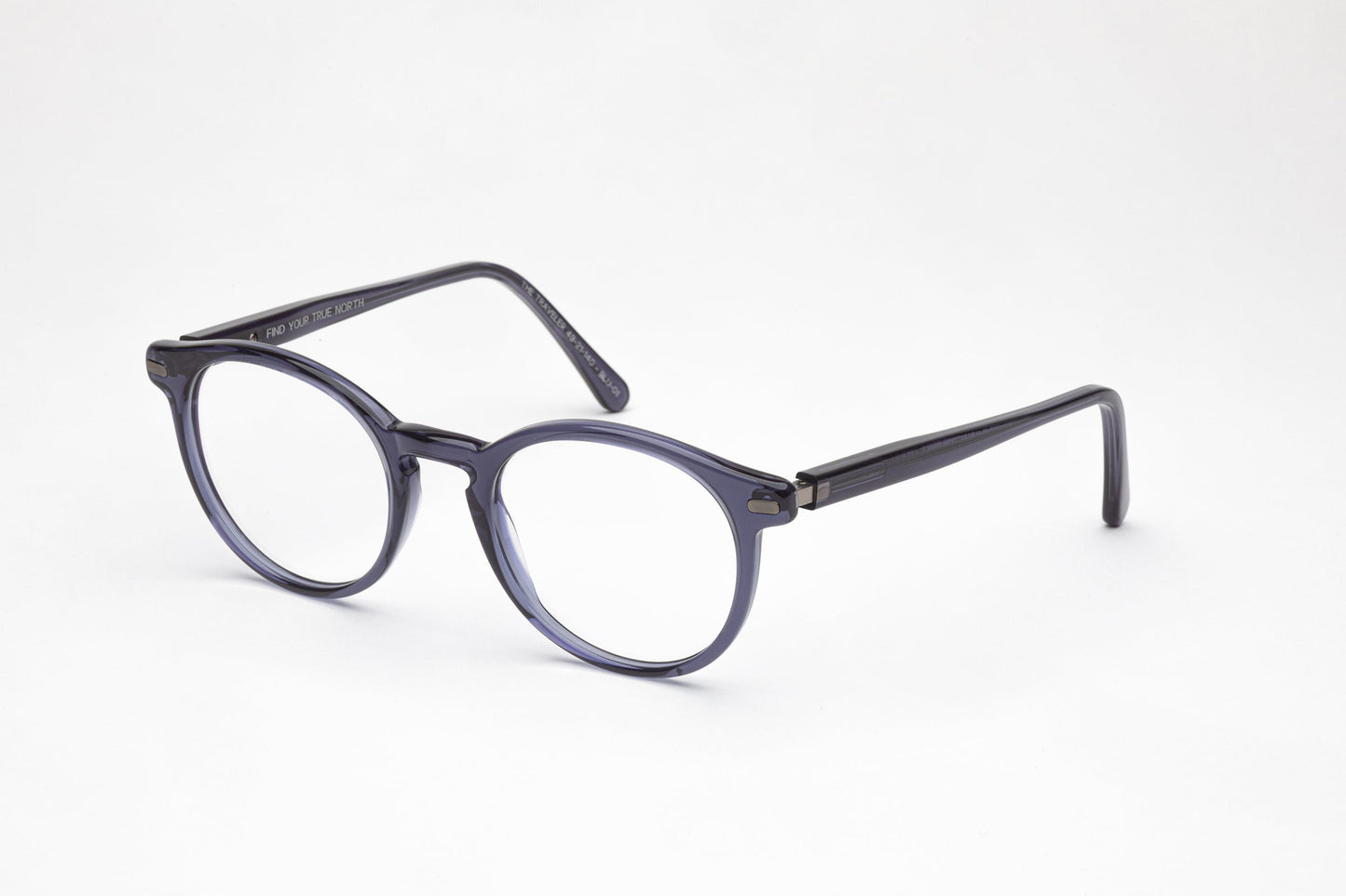 Angled View - The Traveler 2 | Blue Acetate Frame – Low Nose Bridge Glasses 