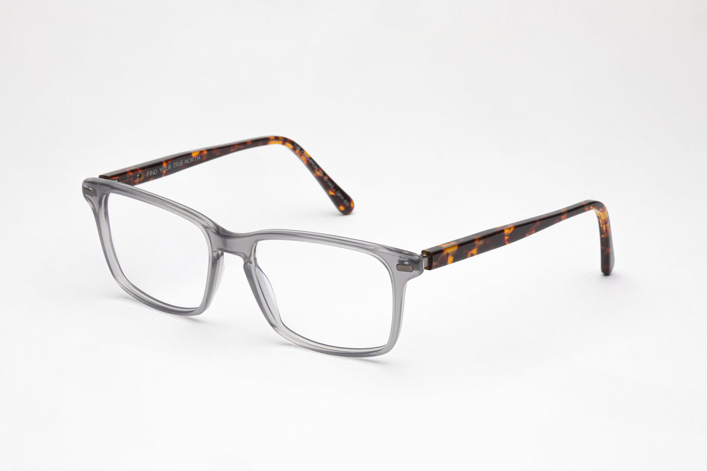 Angled View - The Champion 3 | Dark Grey Designer Prescription Glasses with Oversized Rectangular Frames + Tortoiseshell Stems
