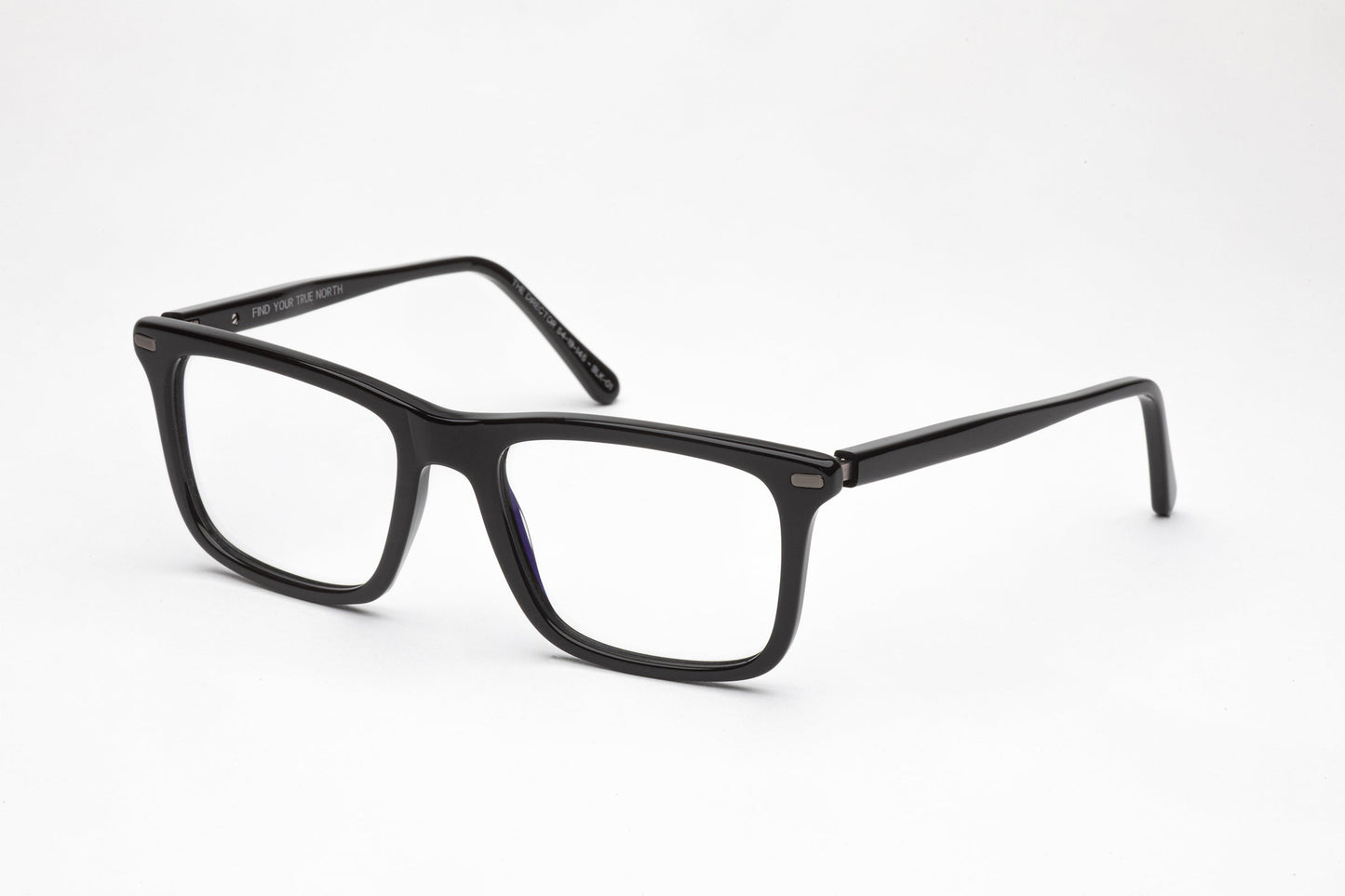 Angled View - The Director | Clear Frame Glasses - Designer Prescription Glasses with Oversized Rectangular Frames