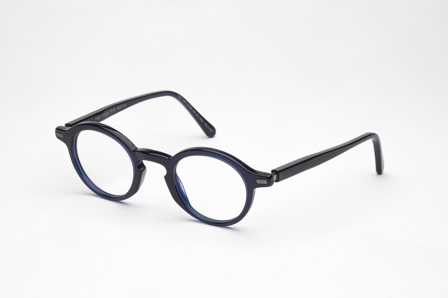 Angled View - The Explorer 2 | Blue Frame Designer Prescription Glasses with Low Nose Bridge