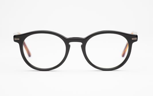 The Traveler | Round Acetate Frame Eyeglasses – Black Designer Prescription Glasses – Low Nose Bridge