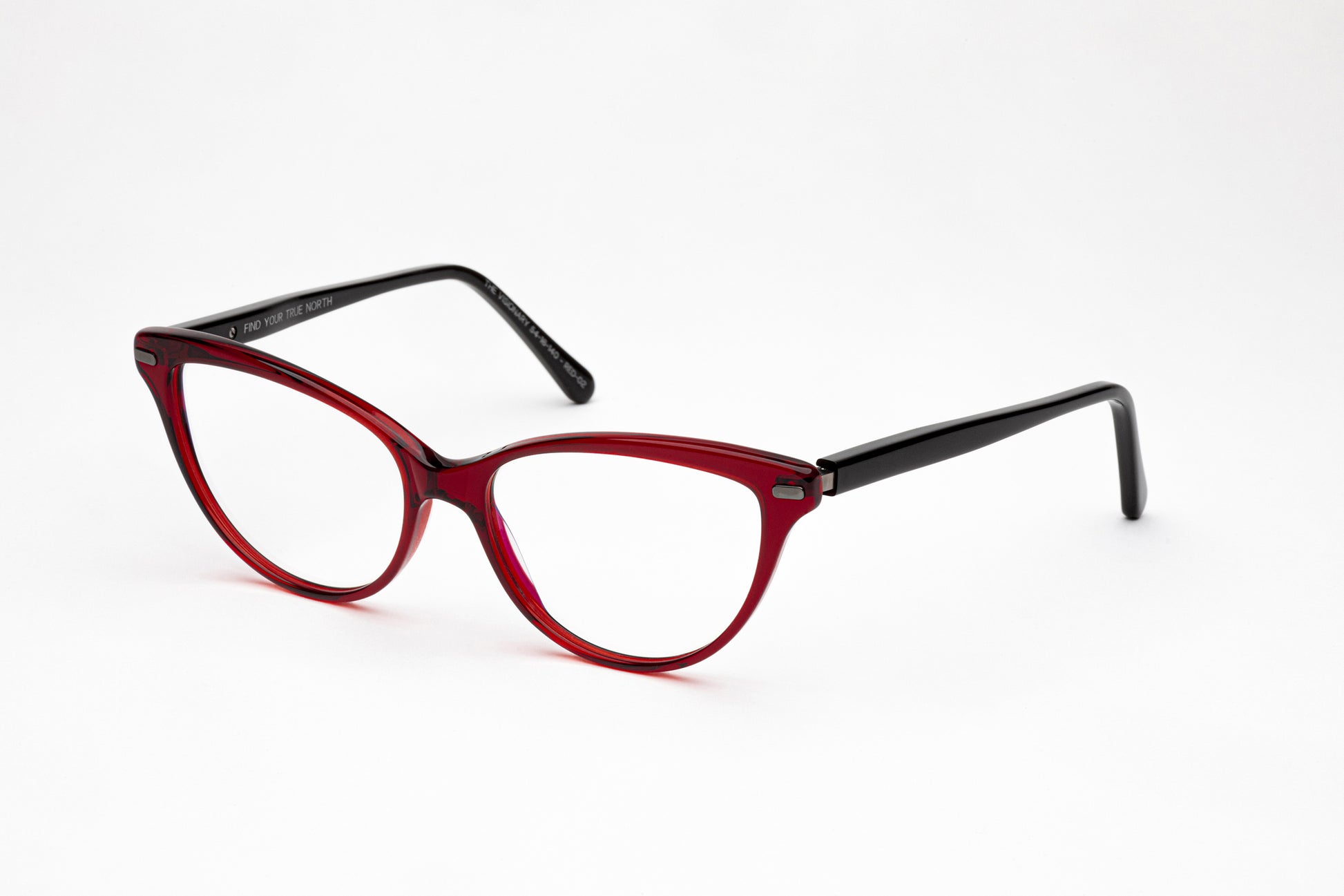 Angled View - The Visionary | Red Cateye Acetate Frames – Red Cat-Eye Glasses