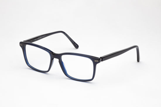 Angled View - The Champion | Dark Blue Designer Prescription Glasses with Oversized Rectangular Frames