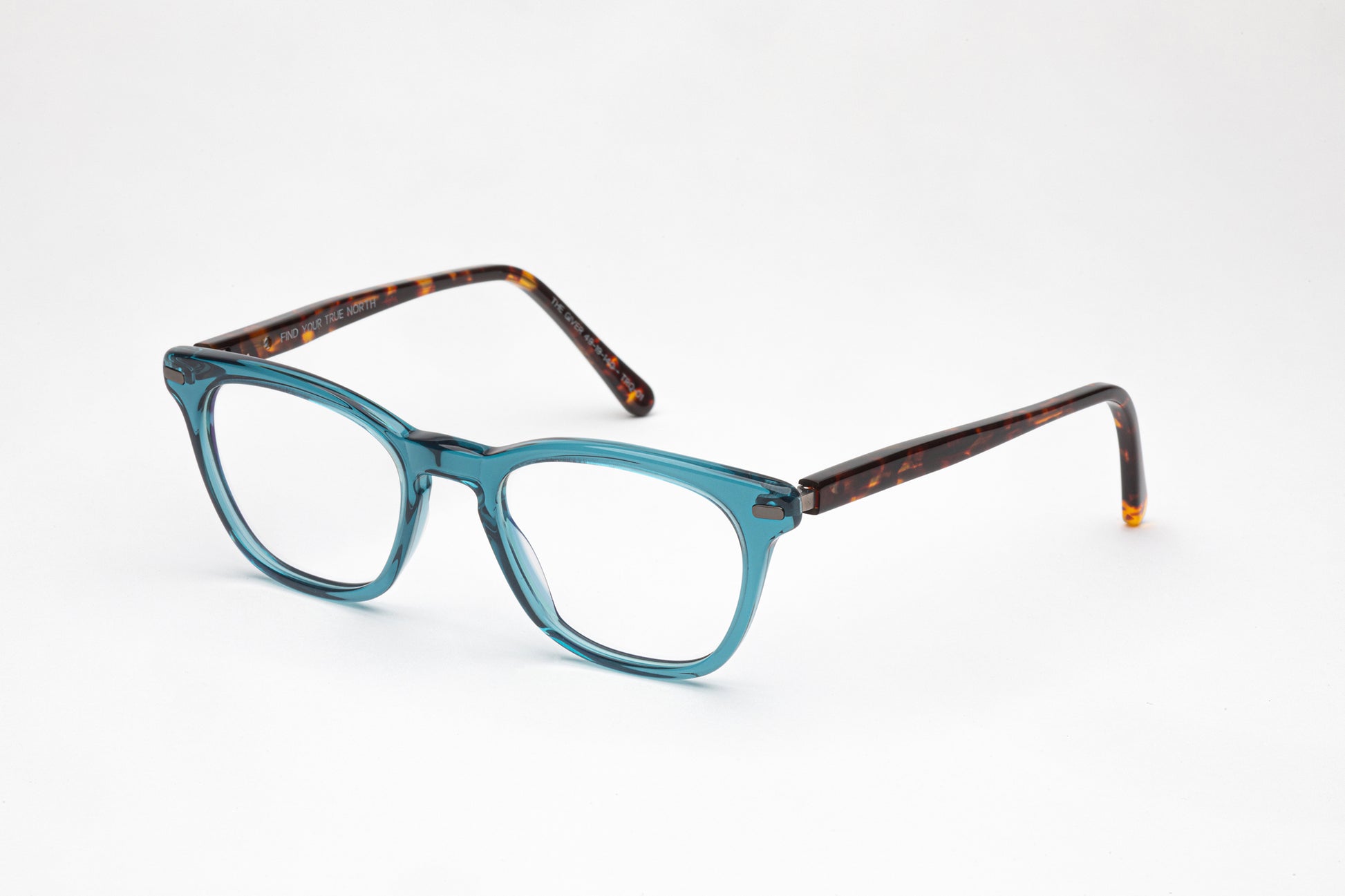 Angled View - The Giver | Designer Teal Prescription Unisex Glasses – Square Frames