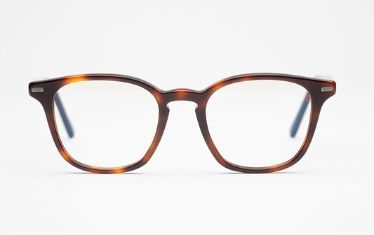 Front view of The Advocate tortoiseshell rectangle glasses