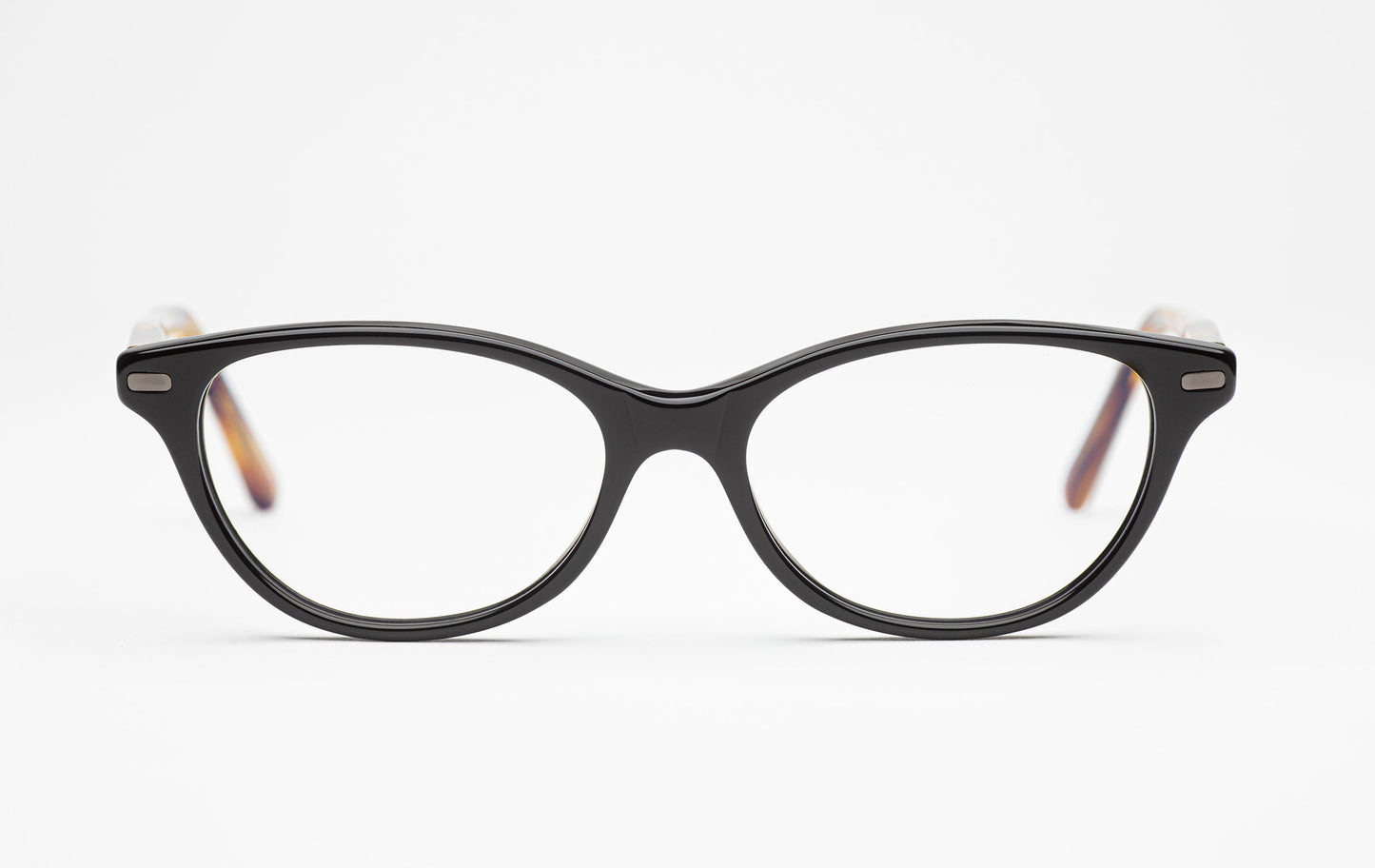Black Oval Cat Eye Glasses with tortoiseshell stems