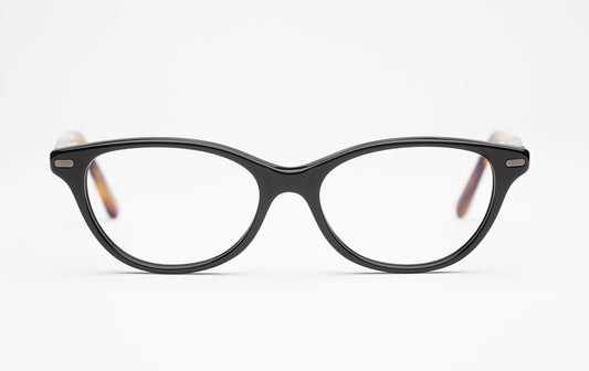 Black Oval Cat Eye Glasses with tortoiseshell stems