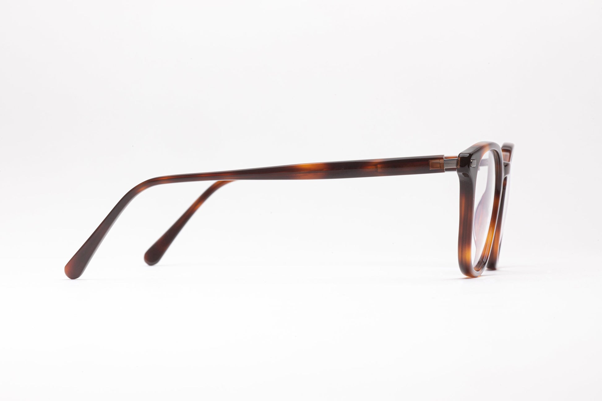 Side view of The Advocate tortoiseshell rectangle glasses