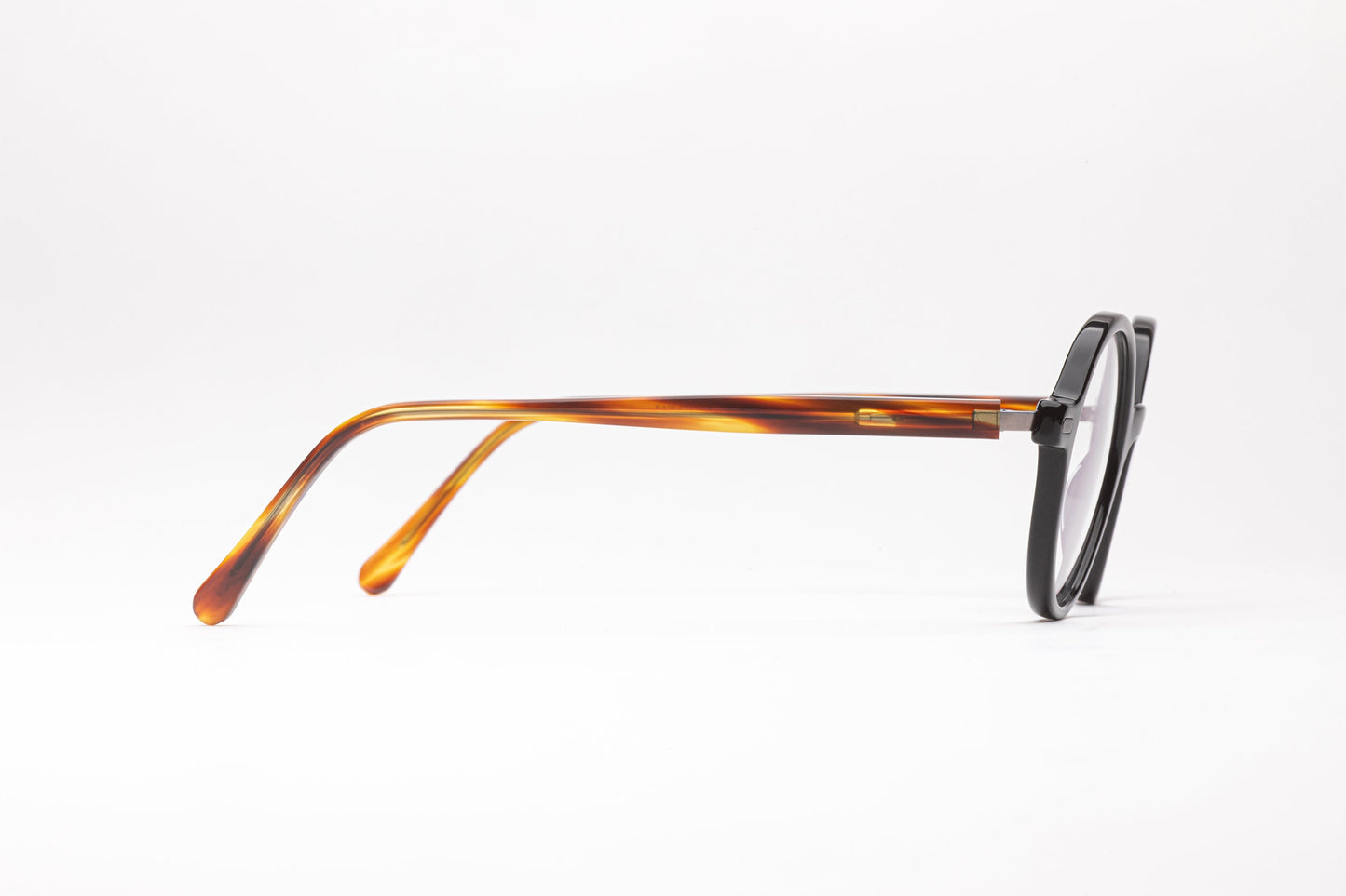 Side View - The Healer 3 | Black Designer Prescription Glasses with Tortoiseshell Temples – Round Acetate Frames