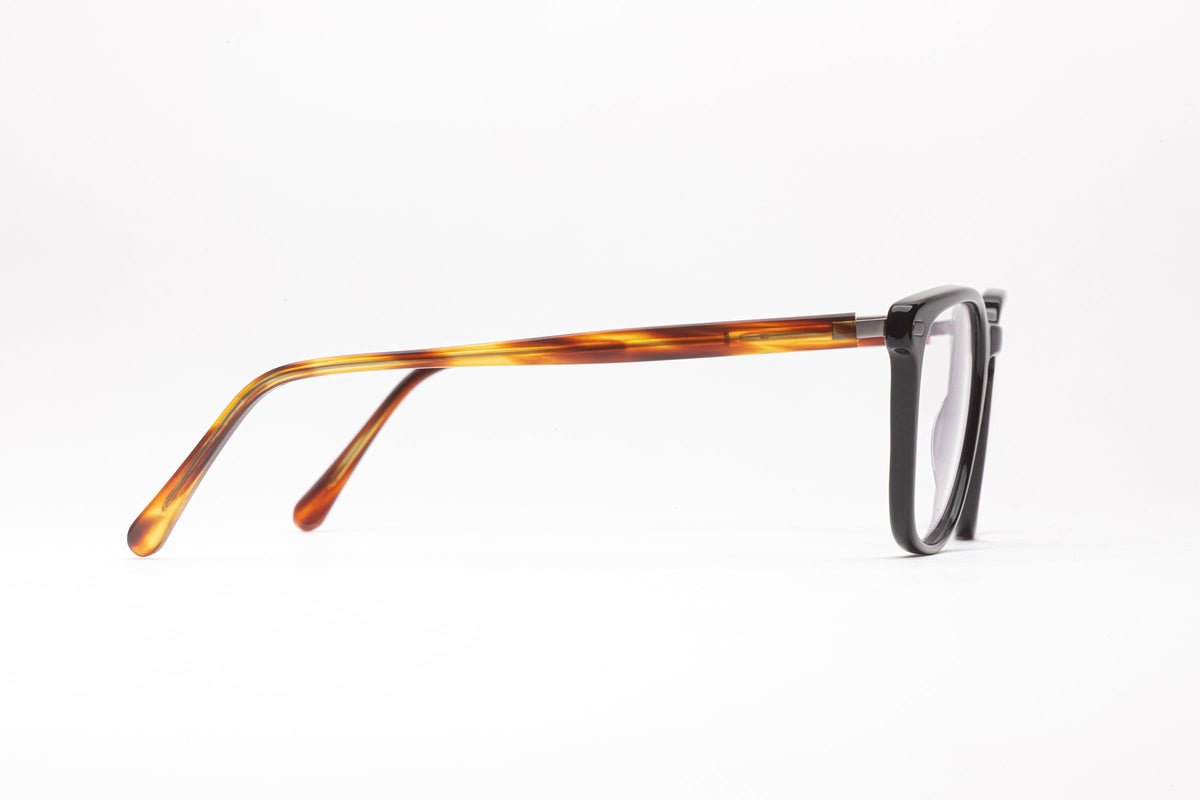 Side View - The Scholar 2 | Low Nose Bridge - Square Acetate Black Frames, Tortoiseshell Temples - Designer Prescription Glasses 