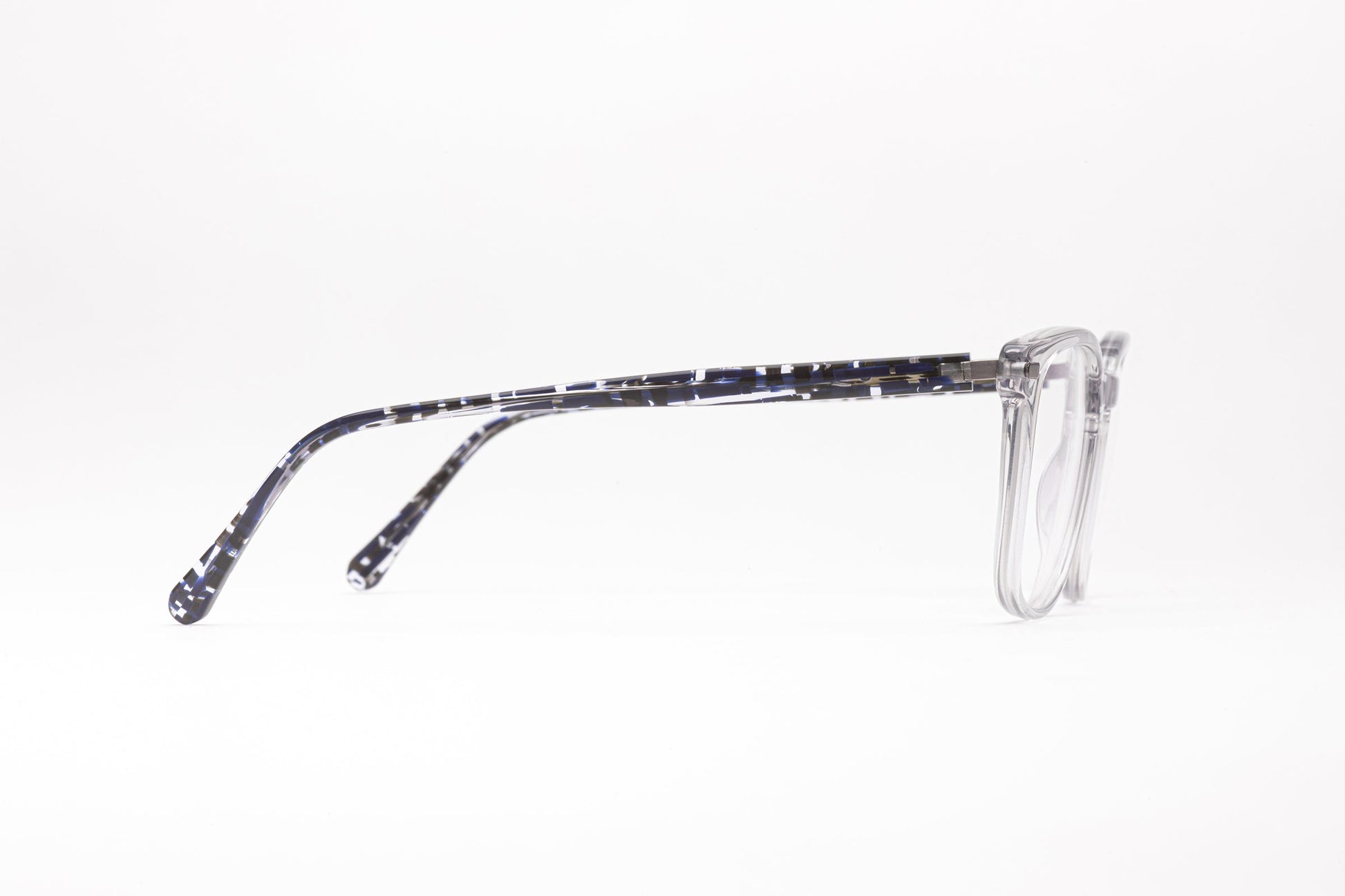 Side View - The Scholar 3 | Low Nose Bridge - Square Acetate Clear Frames, Speckled Temples - Designer Prescription Glasses 