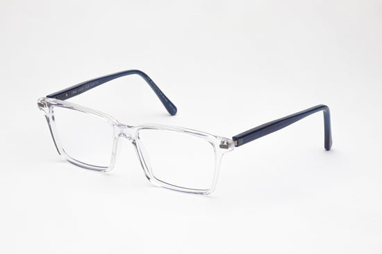 Angled View - The Advocate 3 | Men’s Designer Prescription Glasses with Clear Rectangular Oversized Acetate Frames - Blue Temples