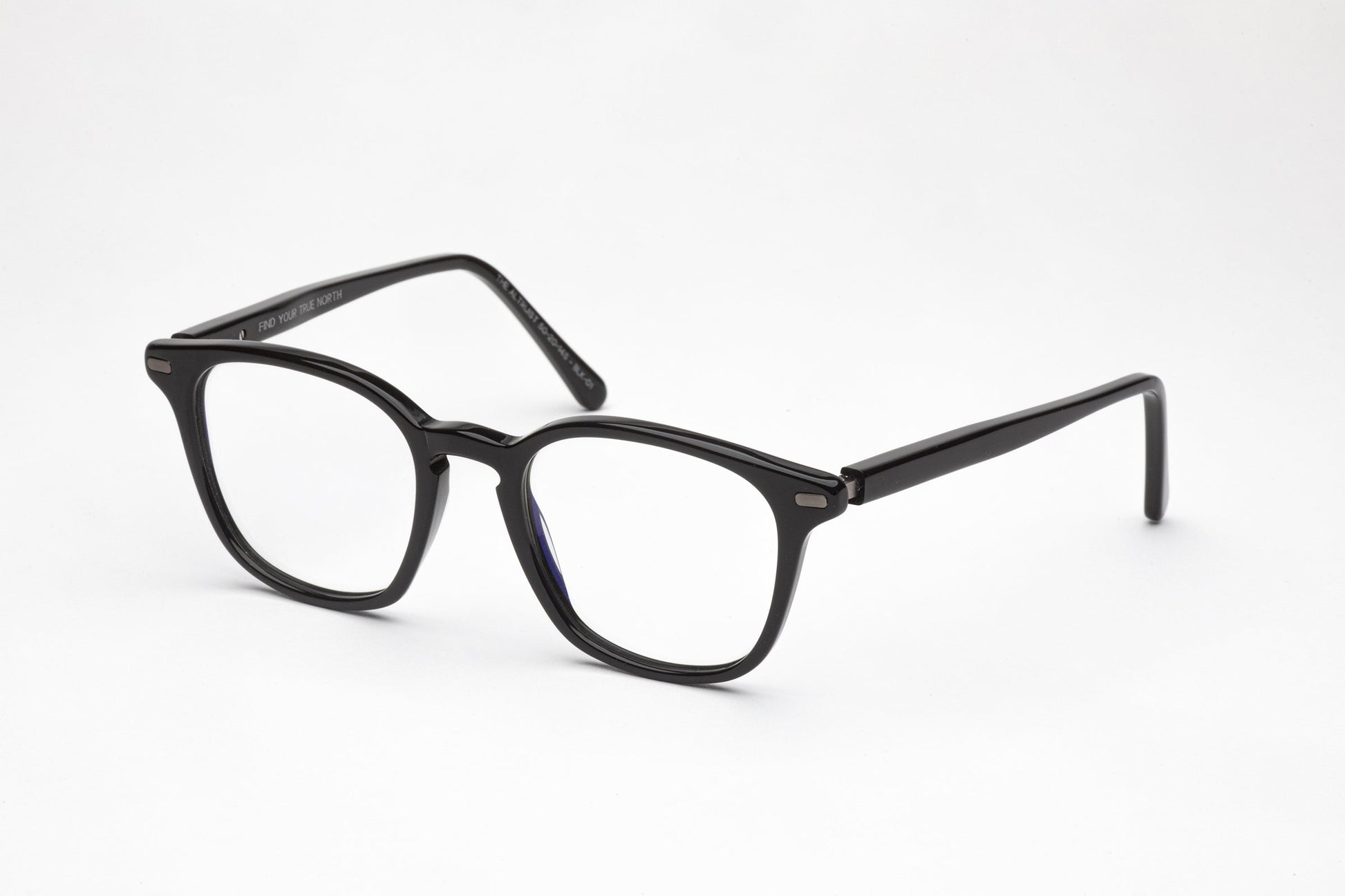 Angled View - The Altruist 2 | Black Square Frame Designer Prescription Glasses with Low Nose Bridge
