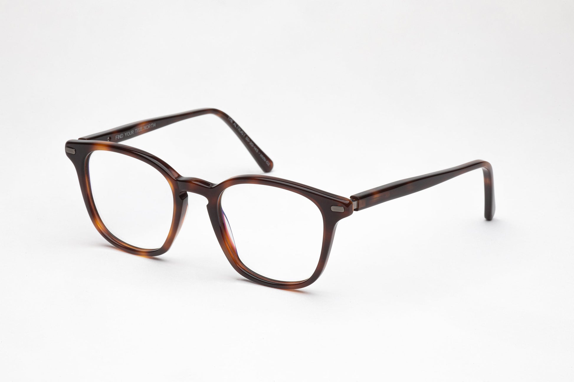 Angled view of The Advocate tortoiseshell rectangle glasses