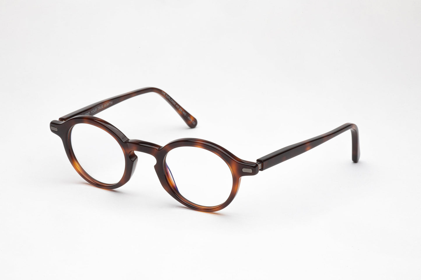 Angled View - The Explorer 3 | Designer Tortoiseshell Prescription Glasses with Low Nose Bridge 