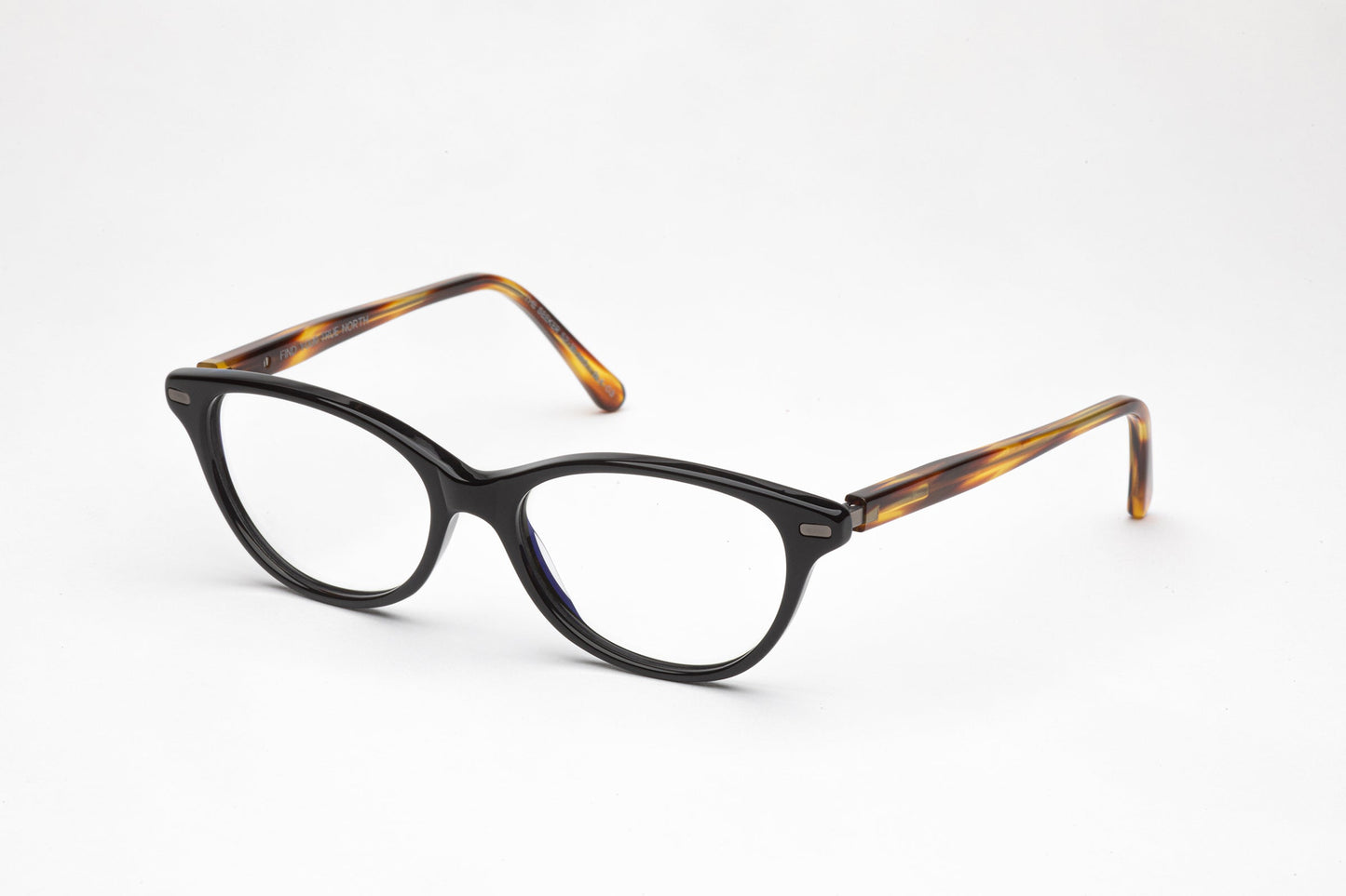Angled view - Black cateye glasses with tortoiseshell stems