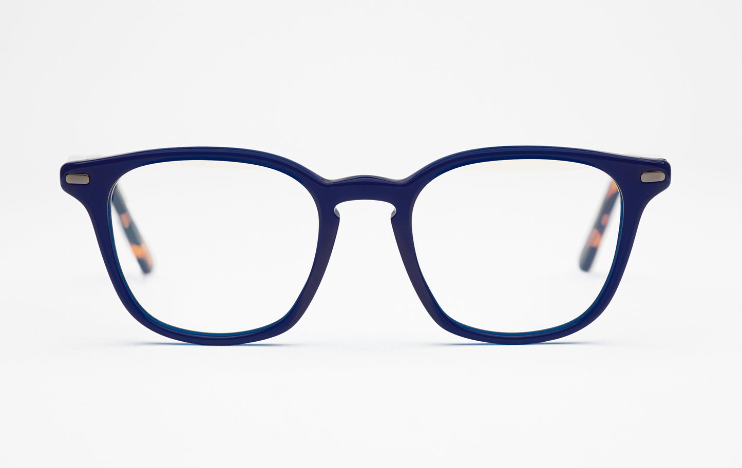 The Altruist | Square Designer Prescription Glasses with Low Nose Bridge - Blue Frames with Tortoiseshell Stems