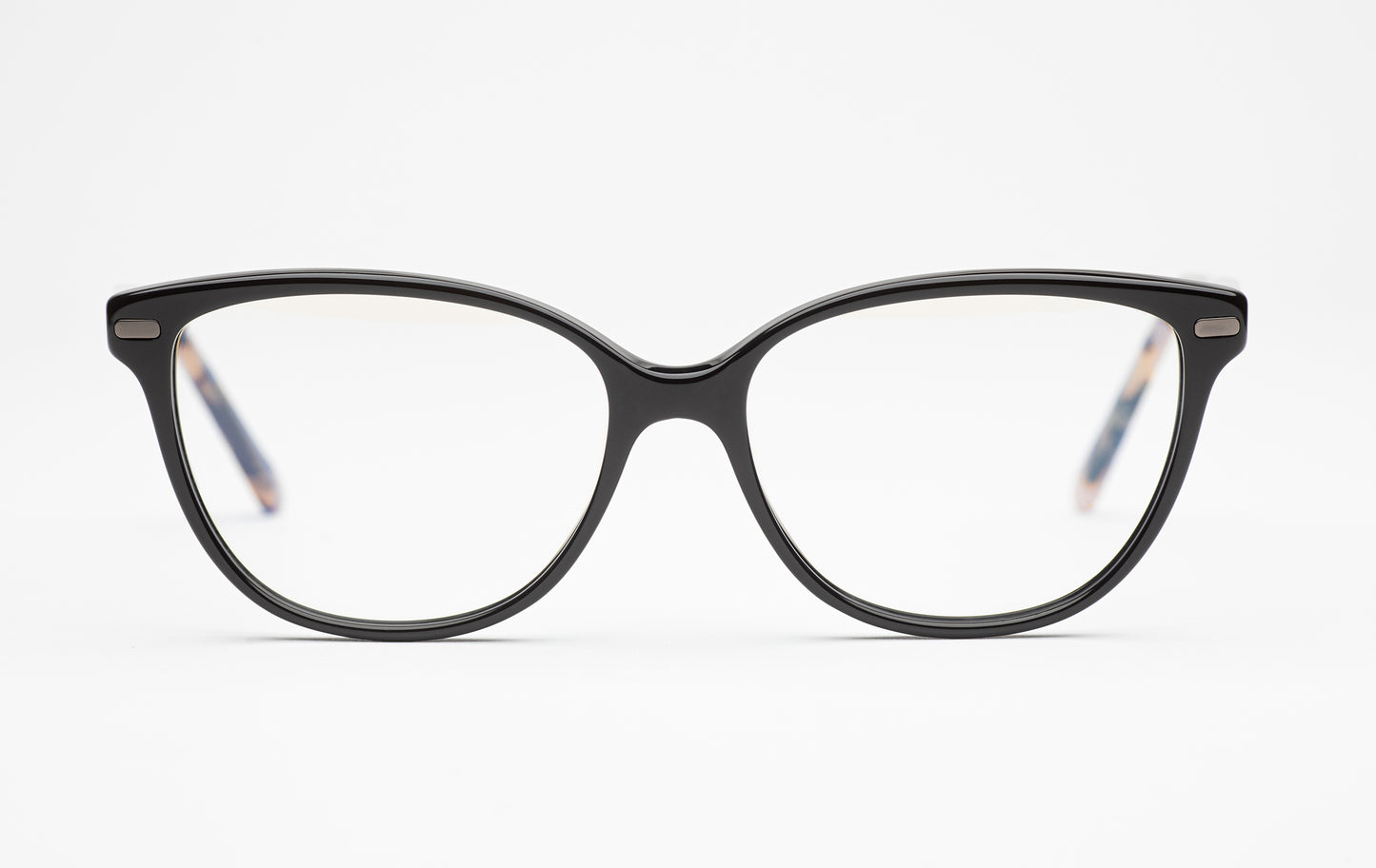 Front view of The Humanist black acetate glasses frames with tortoiseshell stems