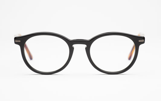 The Traveler | Round Acetate Frame Eyeglasses – Black Designer Prescription Glasses – Low Nose Bridge 