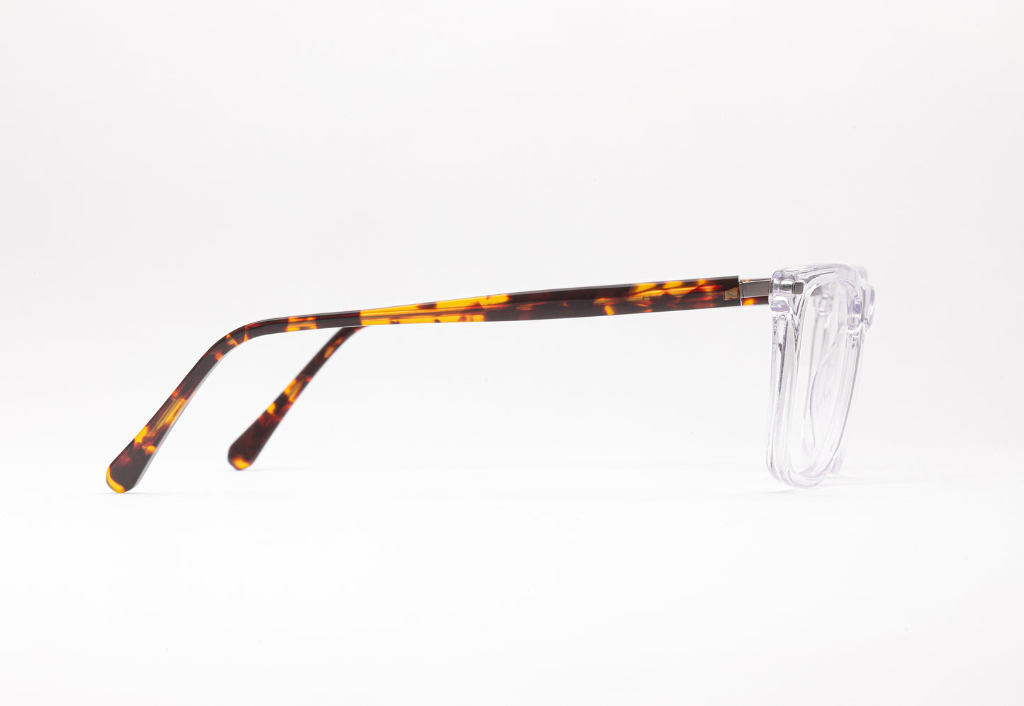 Side View - The Director | Clear Frame Glasses - Designer Prescription Glasses with Oversized Rectangular Frames – Tortoiseshell Stems