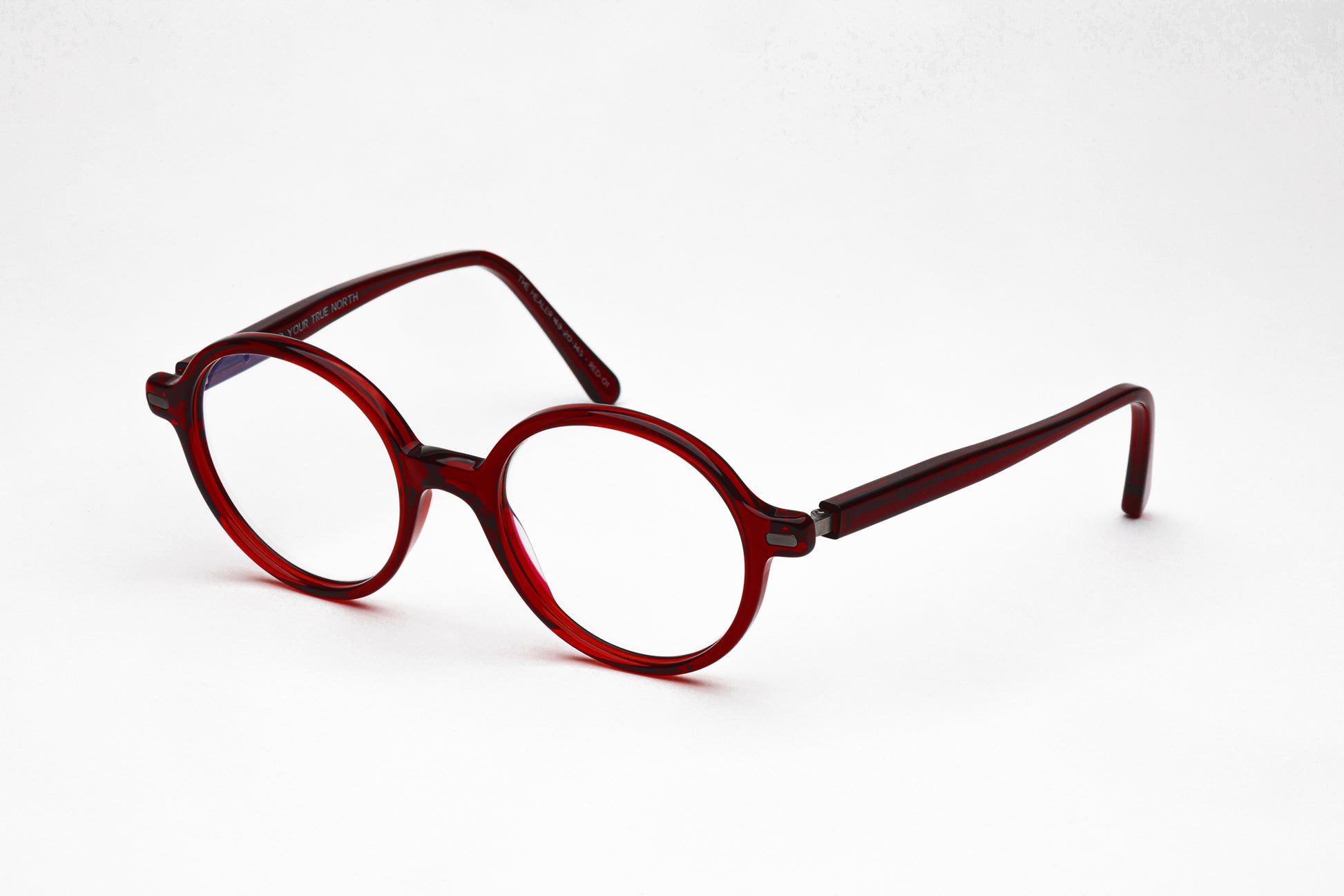 Angled View - The Healer | Round Red Designer Prescription Glasses – Acetate Frames