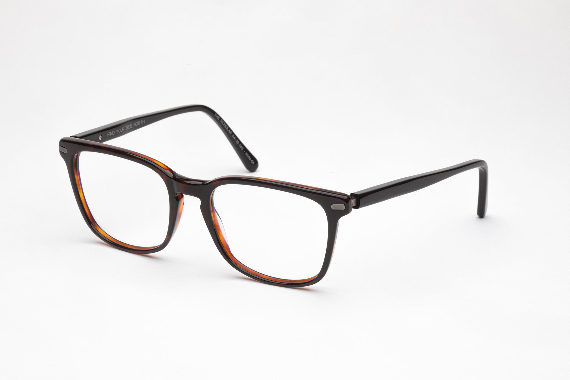 Angled View - The Scholar | Tortoiseshell Acetate Frame – Square Designer Prescription Glasses - Low Nose Bridge