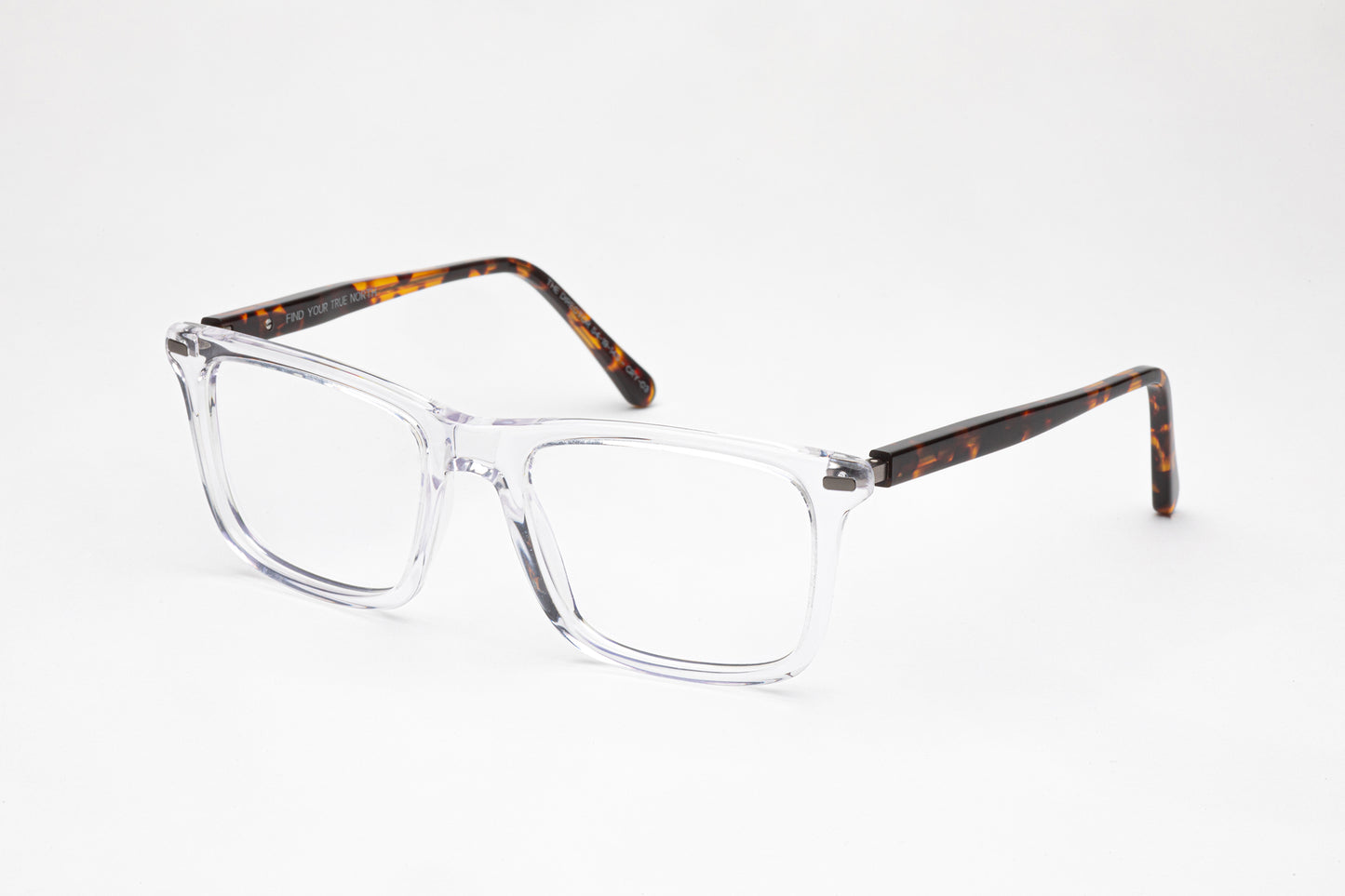 Angled View - The Director | Clear Frame Glasses - Designer Prescription Glasses with Oversized Rectangular Frames – Tortoiseshell Stems