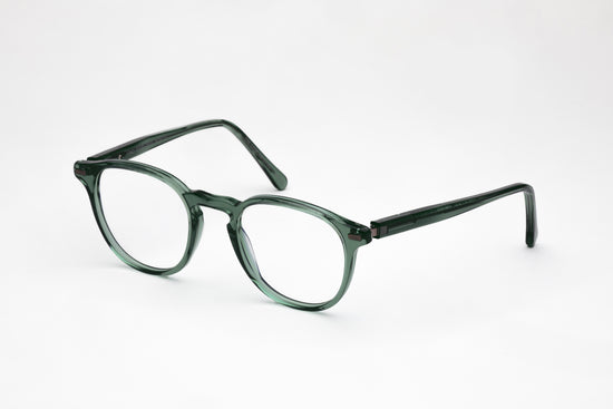 Angled View - The Sage | Round Frame - Designer Prescription Green Glasses – Premium Acetate